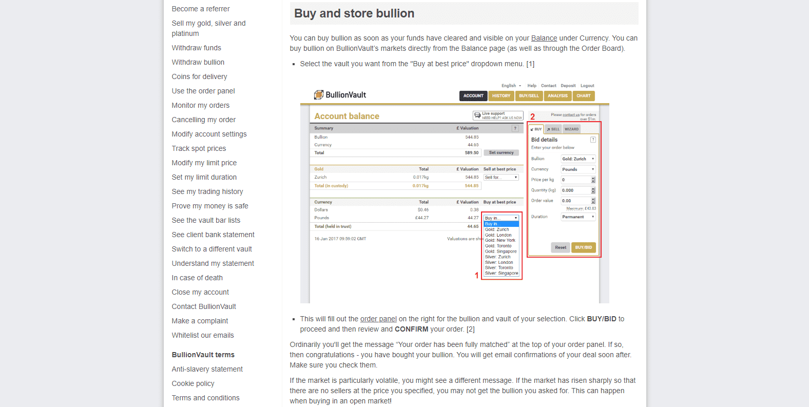 BullionVault Review order placement procedure